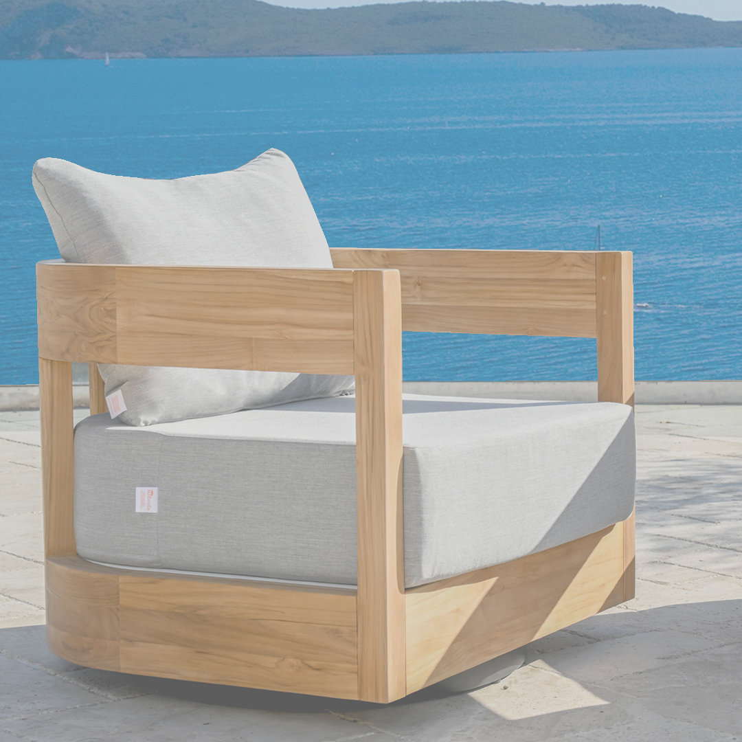 Everlee Teak Outdoor Swivel Armchair with Sunbrella Cushions